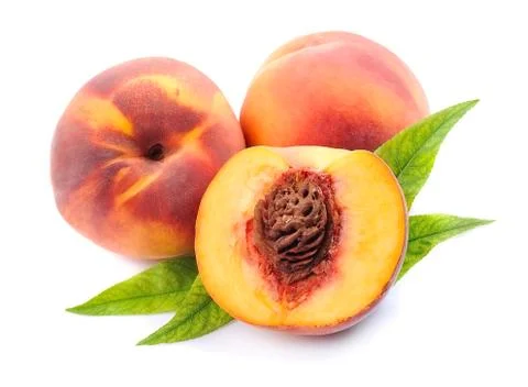 Peach with leaves . Stock Photos