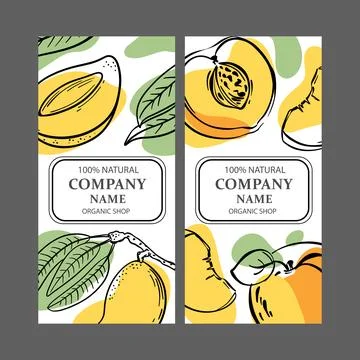 PEACH MANGO LABELS Vertical Sketch Vector Illustration Set Stock Illustration