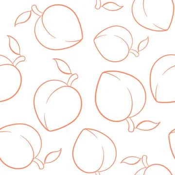 Peach or apricot seamless pattern in line art style. Summer tropical design for Stock Illustration