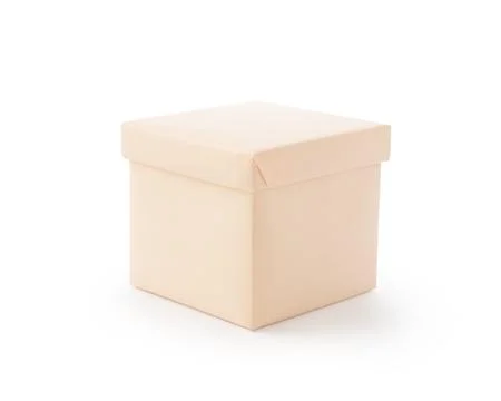 Peach paper gift box without decorations isolated on white Stock Photos