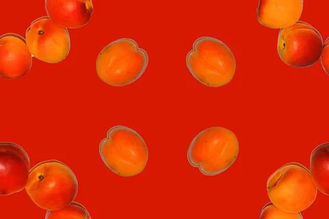 Peach pattern. on a white plate. a beautiful fruit berry. apricot.plum. view fro 写真素材