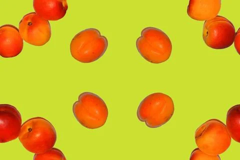 Peach pattern. on a white plate. a beautiful fruit berry. apricot.plum. view fro 写真素材