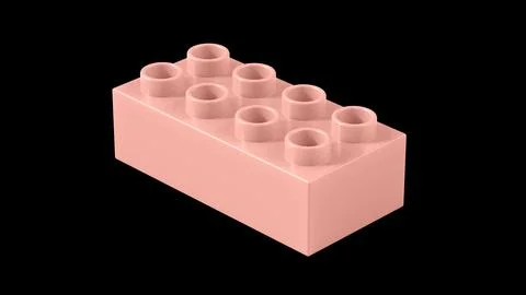 Peach Pearl Plastic Lego Block Isolated on a Black Background. Stock Illustration