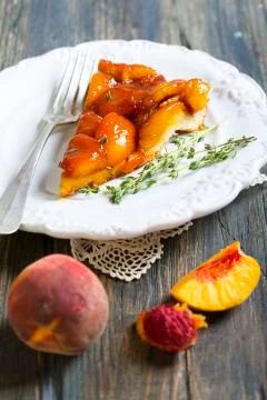 Peach pie with thyme. Stock Photos