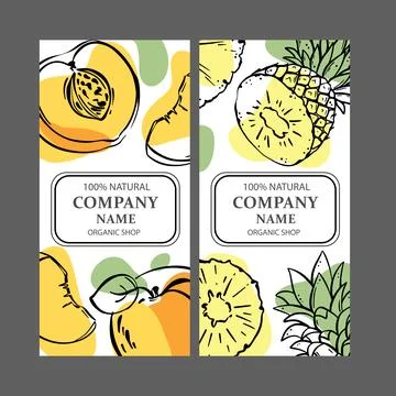 PEACH PINEAPPLE LABELS Vertical Sketch Vector Illustration Illustrazione stock