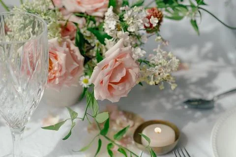 Peach roses on table Stock Photos