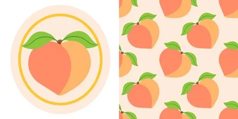 Peach seamless pattern and circular logo template vector set イラスト素材