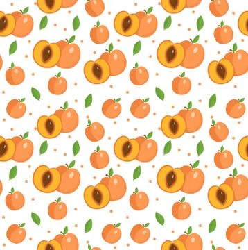 Peach seamless pattern. Apricot endless background, texture. Fruits backdro.. Stock Illustration