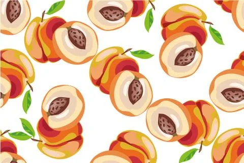 Peach seamless pattern on white background Stock Illustration