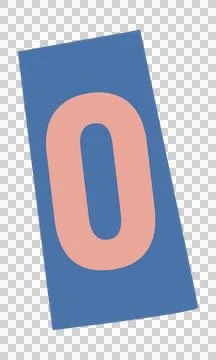 Peach stylized numeric zero is hovering over blue rectangle on transparent Ilustração Stock