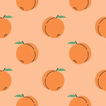 Peach summer pattern on orange background. Simple seamless pattern with peaches Stock Illustration