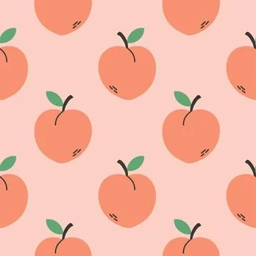 Peach summer pattern on pink background. Simple seamless pattern with peaches Stock Illustration