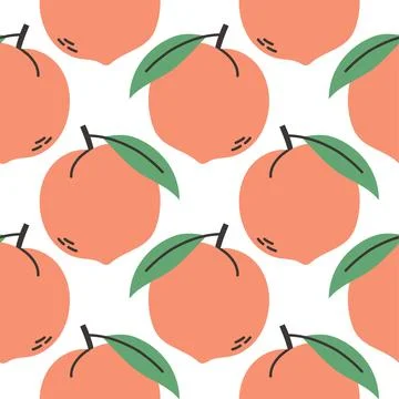 Peach summer pattern on white background. Simple seamless pattern with peaches Stock Illustration