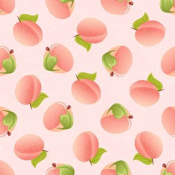 Peach summer seamless pattern in minimalistic style. Tropical exotic fruits Stock Illustration