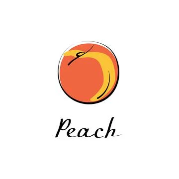 Peach vector cartoon flat illustration. Fresh fruit and vegetable logo 库存插图