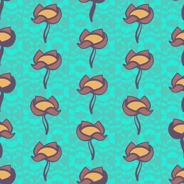 Peach wavy flowers vector repeat pattern on an aqua green backdrop Stock Illustration
