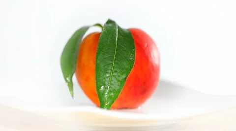 Peach on white plate Looping Stockbeeldmateriaal 5087266