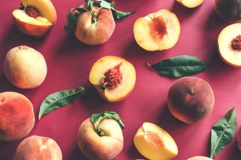 Peaches flat lay Stock Photos