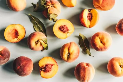 Peaches flat lay Stock Photos