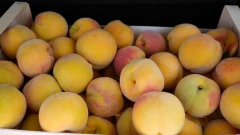 Peaches in a Fruit Box Foto stock