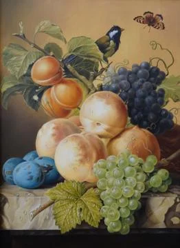 Peaches with grapes Stock Illustration