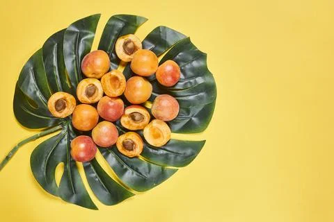 Peaches on a leaf Stock Photos