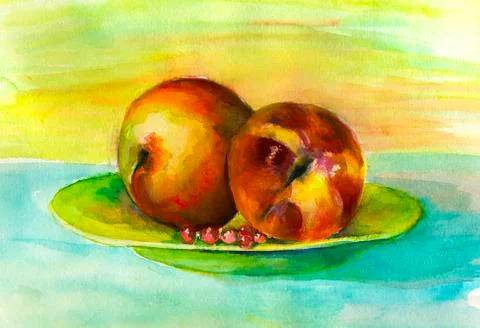 Peaches on a plate Stock Illustration