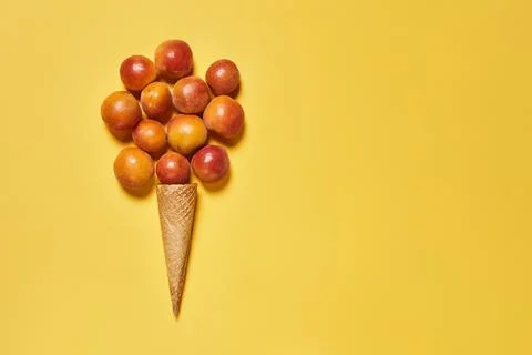 Peaches on waffle cone Stock Photos