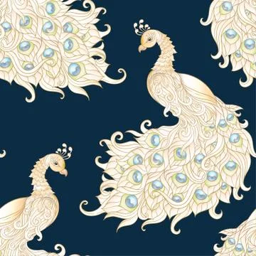 Peacock bird seamless pattern, background. Stock Illustration