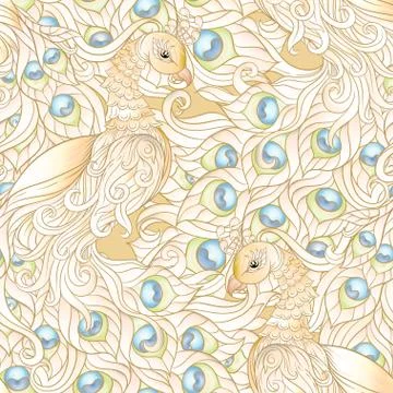 Peacock bird seamless pattern, background. Stock Illustration