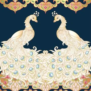 Peacock bird seamless pattern, background. Stock Illustration