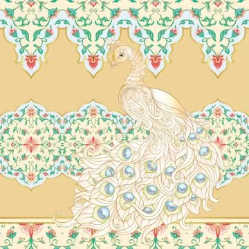 Peacock bird seamless pattern, background. Stock Illustration