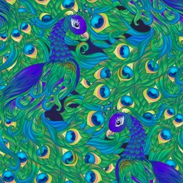 Peacock bird seamless pattern, background. Stock Illustration