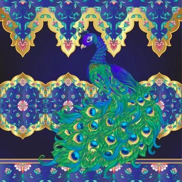 Peacock bird seamless pattern, background. Stock Illustration