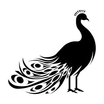 Peacock black vector icon on white background Stock Illustration