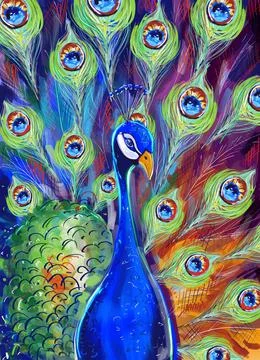 Peacock. book cover illustration, digital illustration. colored peacock Stock Illustration