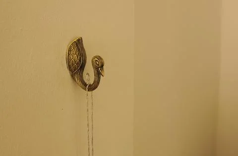 Peacock brass hook on the wall 스톡 사진