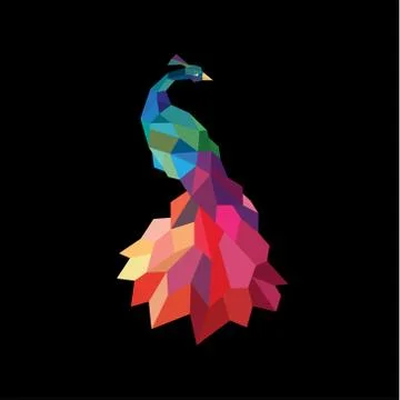 Peacock colored initial submissions to polygons design style low poly accurate Stock Illustration