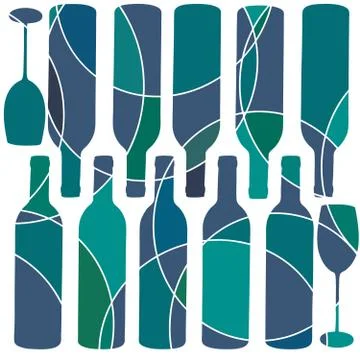 Peacock coloured wine bottle pattern Stock-Illustration