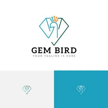 Peacock Crown Diamond Gem Elegant Jewelry Line Logo Stock Illustration