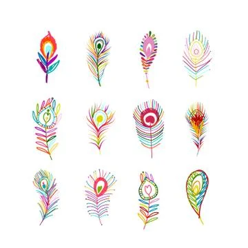 Peacock feather collection for your design Stock Illustration