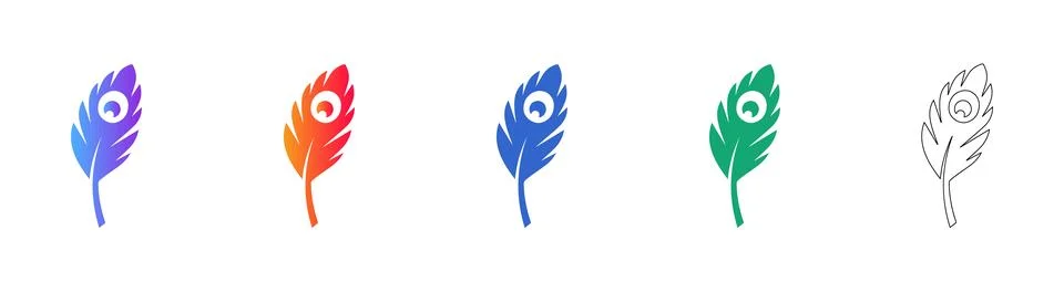 Peacock Feather Icons Set Stock Illustration
