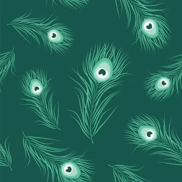Peacock feather monochrome seamless pattern Stock Illustration