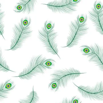 Peacock feather seamless texture, peacock feathers background. Feathers of .. Stock Illustration