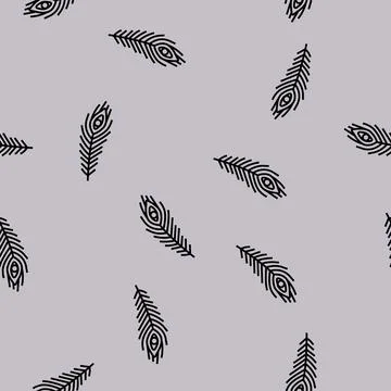 Peacock feather soft fluffy line seamless pattern Stockillustratie