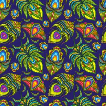 Peacock feather vector seamless pattern Stock Illustration