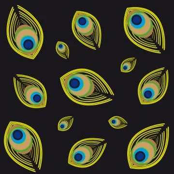 Peacock feathers on black background Stock Illustration