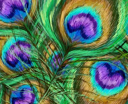 Peacock feathers pattern illustration background Illustrazione stock