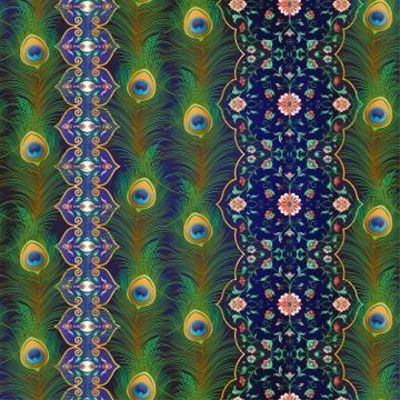 Peacock feathers Seamless pattern, background Stock Illustration