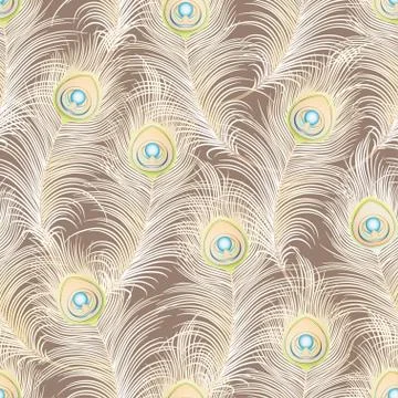 Peacock feathers Seamless pattern, background. Stock Illustration